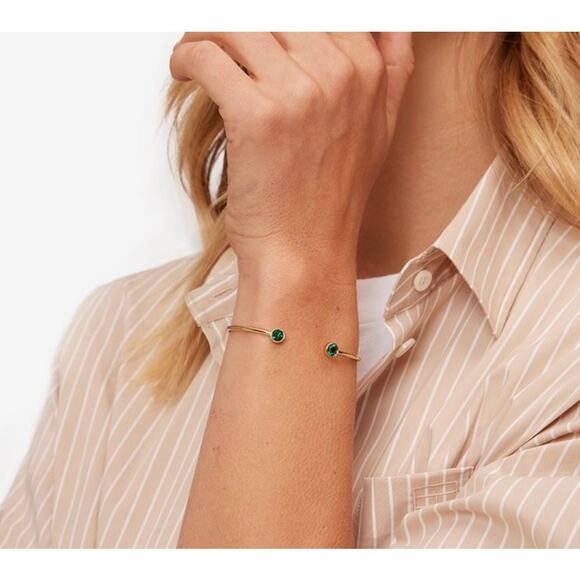 Alex and Ani Emerald Flex Cuff Bracelet Brass Shiny Gold Green Stone - Picture 3 of 14